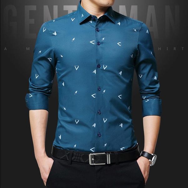 

men's dress shirts 2021 print jacquard business casual shirt men long sleeve regular slim fit non-iron korean style, White;black