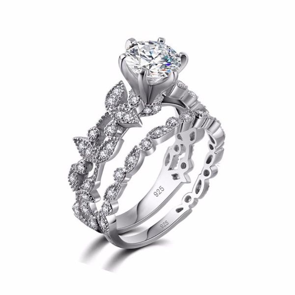 

cluster rings tree leaves engagement two-piece zircon ring elegant temperament female valentine's day fashion gift, Golden;silver