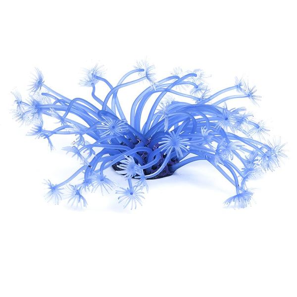 

decorations artificial plant anemone blue silicone ceramic decor for aquarium fish
