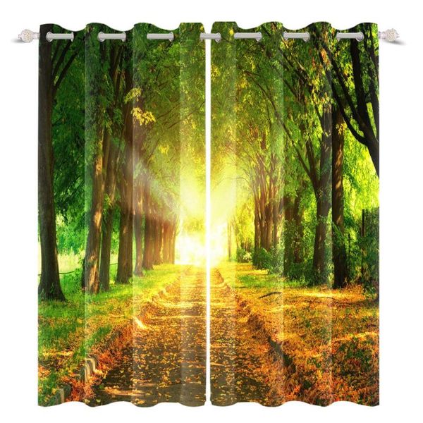 

curtain & drapes 3d printing window curtains forest path natural scenery cortinas perforated blackout home decor for living room