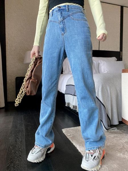 

boyfriend streetwear jeans women vintage loose high waist straight wide leg denim plus size casual mom women's, Blue