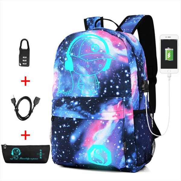 

anti thief bag luminous school bags for boys girls student mochila with usb charging port lock schoolbag