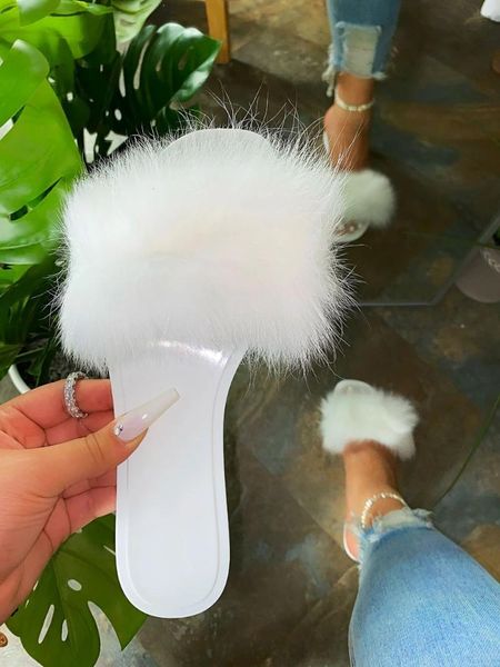 

factory wholesale 2021 winter furry candy color flat slippers ladies comfortable all-match, Black