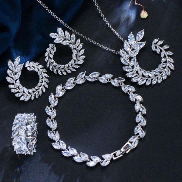

earrings & necklace zlxgirl romantic women bridal jewelry cz zirconia copper wedding pendant earring ring bracelet accessory sets, Silver