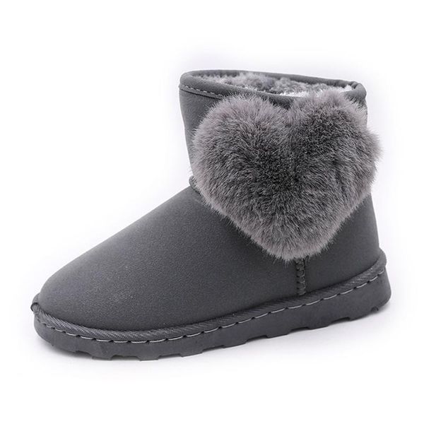 

boots baby kids snow children winter warm plush princess shoes for girls heart-shaped hairball lovely sneakers soft ankle bootie, Black;grey