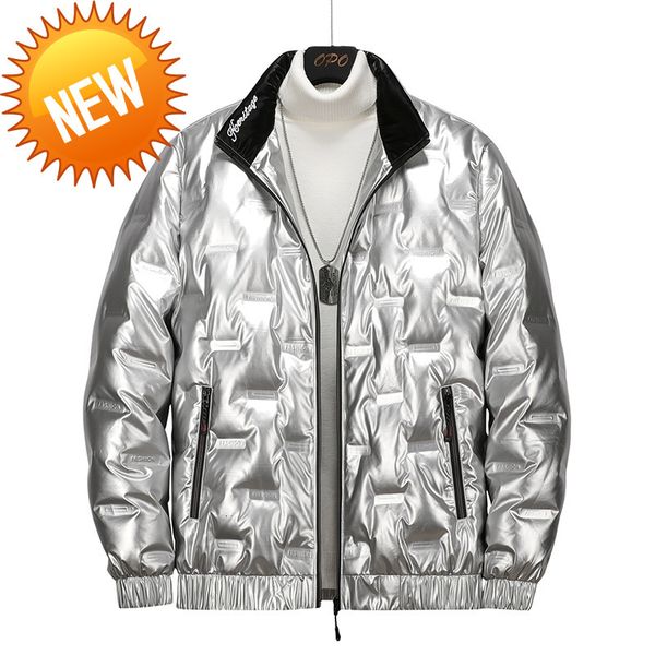 

vrokino plus size 6xl 7xl 8xl men's shiny down jacket short classic warm stand collar sier men's white duck, Black