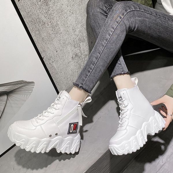

Autumn Ankle Boots Women Thick Bottom High Platform Boots Winter 9CM Height Increasing Booties Shoes Sneakers For Women New, Black