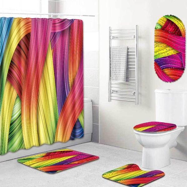 

bath mats colorful line shower curtain bathroom mat five-piece toilet carpet rug set