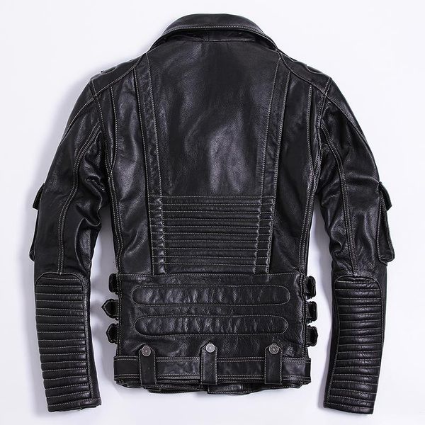 

men's leather & faux 2021 brand motorcycle with belt slim fit professional moto biker jacket stylish genuine coat male, Black