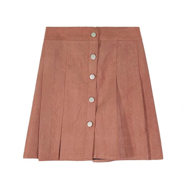 

skirts mumuzi 2021 women summer suede skirt fashion high waist buttons front pleated mini for faldas saias, Black