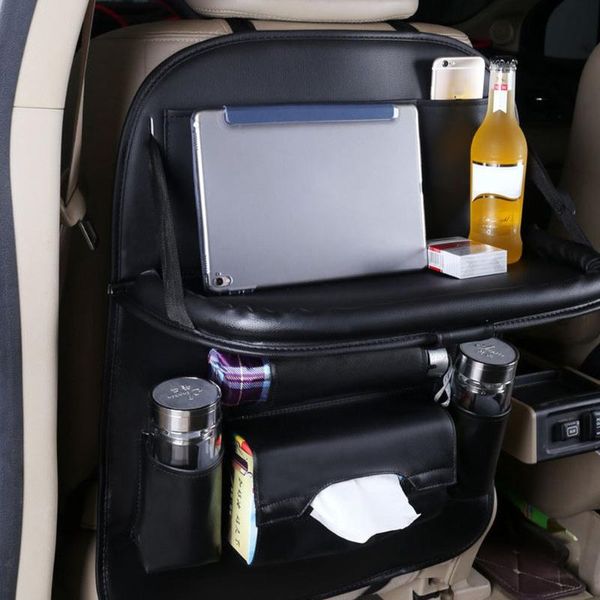 

car organizer multi-function pallet type seat back folding leather bag