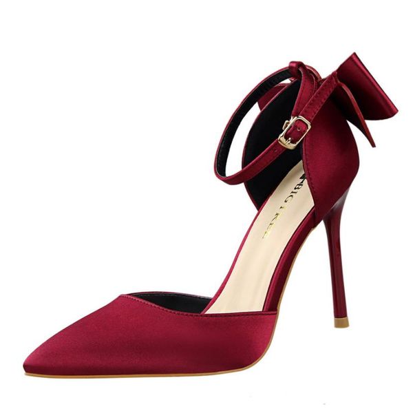 

dress shoes high heels pumps fashion pointed toe bowknot est woman's red sandals party wedding ds-c0051, Black