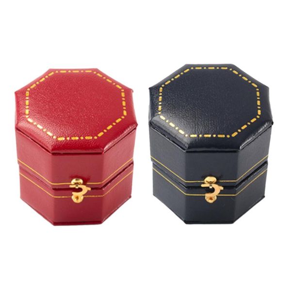 

jewelry pouches, bags 2pc octagonal pu leather vintage display proposal wedding ring box for men and lovers dating, red & dark blue, Pink;blue
