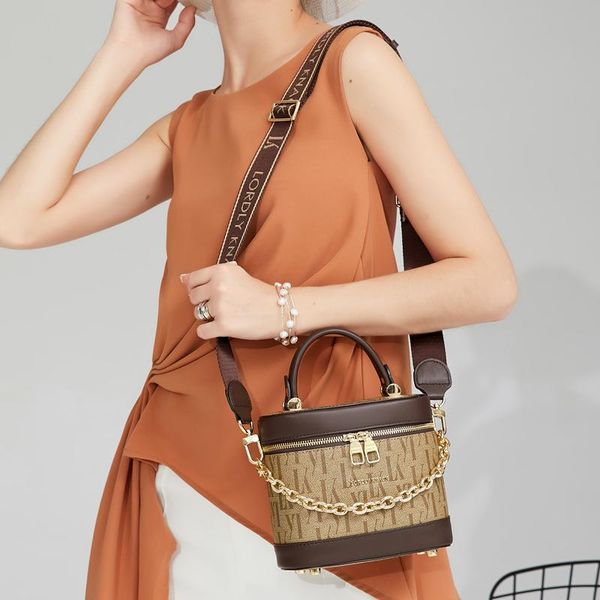

evening bags 100% genuine leather barrel bucket for women 2021 fashion original designer handbags single shoulder bag