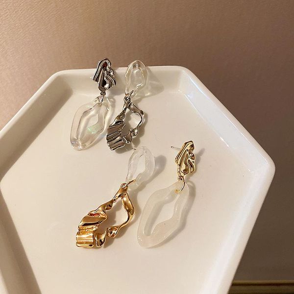 

dangle & chandelier asymmetric geometric acrylic metal earrings for women korean trendy simplicity jewelry female delicate drop, Silver