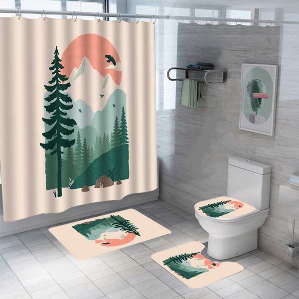 

shower curtains art sun moon space curtain set waterproof washable polyester bath anti-slip rugs toilet lid cover mat