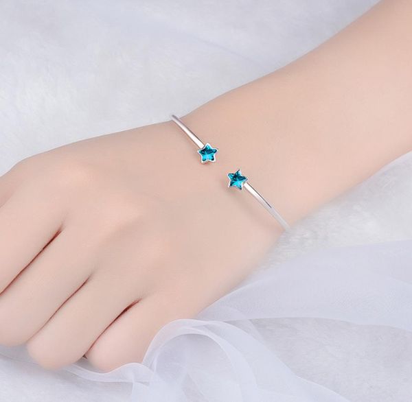 

2021 blue five-pointed star bracelet, stylish versatile opening bangle, Black
