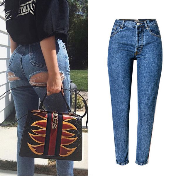 

jean women's jeans, broken holes, high waist, big sizes, Blue