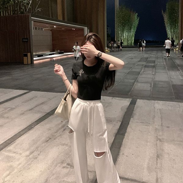 

factory ch cross leather label bottomed shirt women's 2021 summer slim thin white short sleeve knitted t-shirt fashion w37f