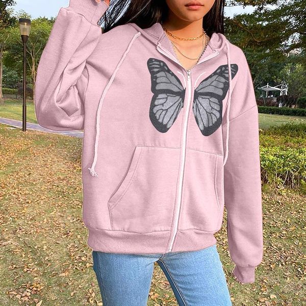 

women's jackets women fahion bows pattern zipper up casual loose hoodies long sleeve pockets sweatshirts y2k jaqueta feminina, Black;brown