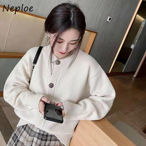 

women's knits & tees neploe solid office lady female knitted cardigans o-neck long sleeve sweater jackets women 2021 autumn student kni, White