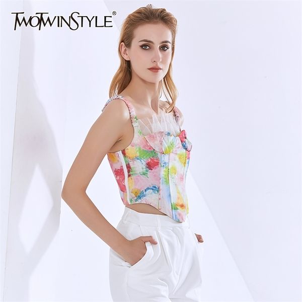 

print hit color slim vest for women square collar sleeveless tank female fashion clothing summer 210524, White