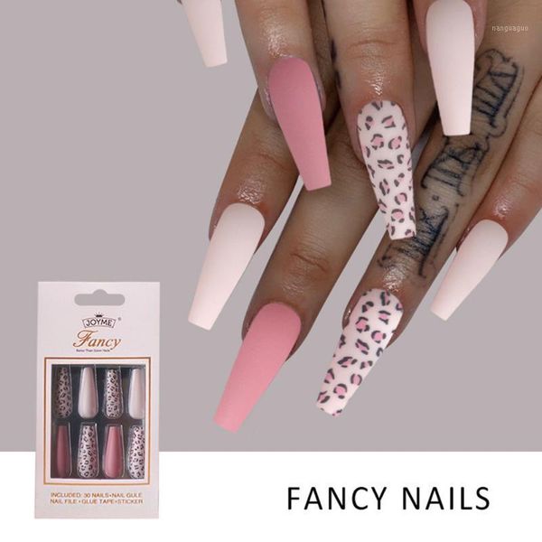 

24/30pcs/set est french fake nails detachable long coffin leopard professional artificial false full cover nail art tip1, Red;gold