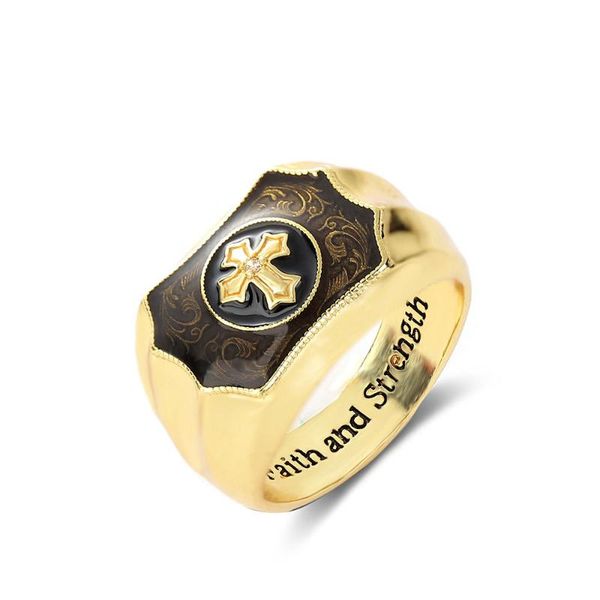 

wedding rings gold mens fashion ring signet male cross faith and power men's engagement party punk rock hip hop style, Slivery;golden