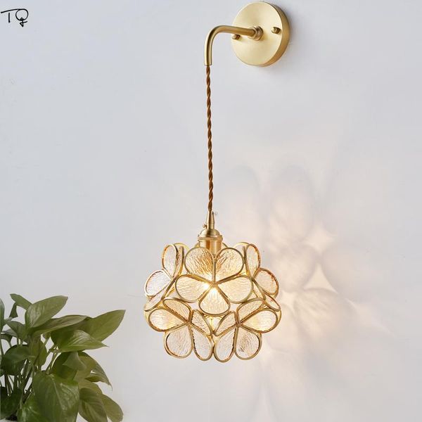 

wall lamp nordic japanese manual flower petals led copper glass atmosphere romantic bedroom bedside corridor aisle girl's room