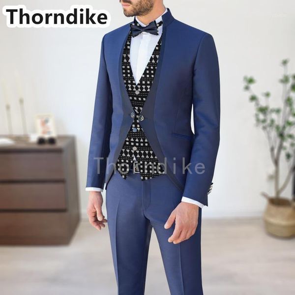 

men's suits & blazers thorndike unique design navy blue suit man single breasted vest dinner party costume homme wedding tuxedos for gr, White;black
