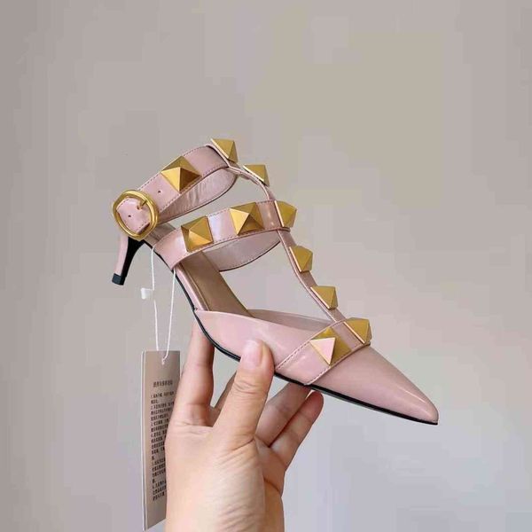 

sandals luxury designer thin heel woman sandals party fashion rivet girl pointed wedding shoes with banquet womens shoe od6z, Black