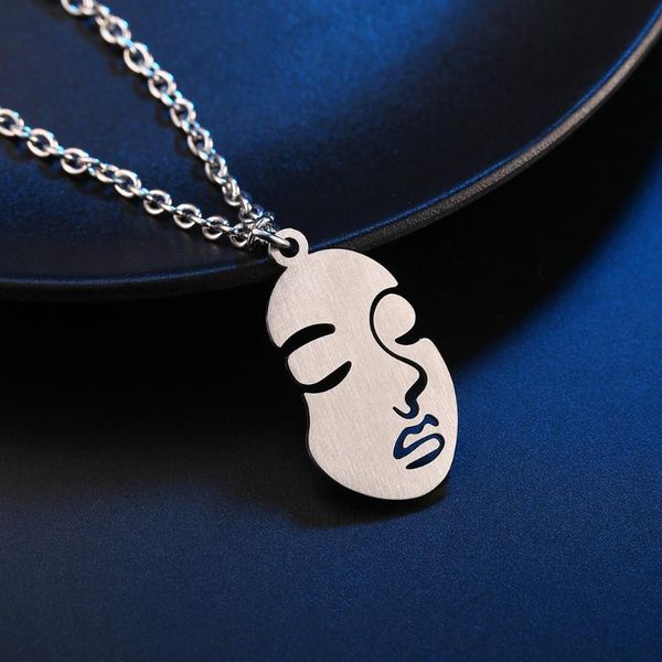 

pendant necklaces beautiful face titanium steel european and american fashion brand quiet girl personality man necklace, Silver