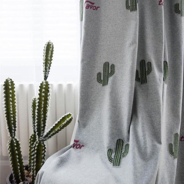 

northern european ins chloroplastida embroidered curtain fine polyester linen brushed finished custom cactus & drapes