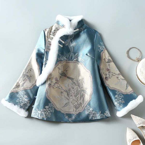 

ethnic clothing h.rong.x traditional chinese winter cheongsam coat blue retro warm qipao match all elegant bodycon women chipao jacket, Red