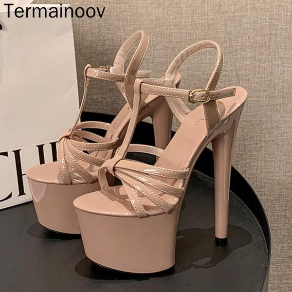 

dress shoes termainoov women sandals heeled platform 17cm nightclub dance big size high heels, Black