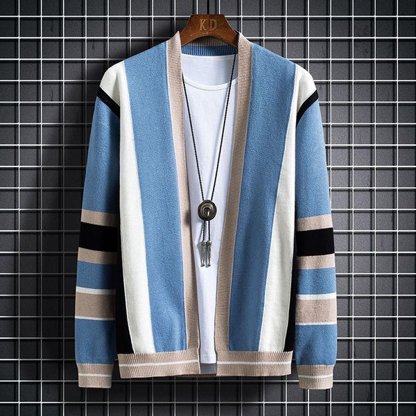 

sweater knit autumn and winter 2021 men's clothing stripe ted cardigan trend coat base 23, White;black