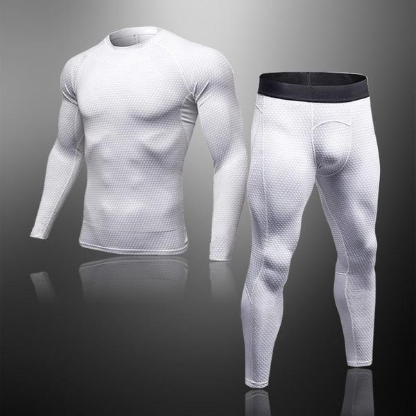

men's thermal underwear 2-piece gym mma fitness jogging quick-drying running t-shirt tights outdoor sports cycling basketball suit, Black;white