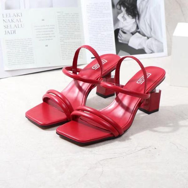 

dress shoes summer and fall outdoor sandals for women's middle heels 2021 fashion one character square heel roman, Black
