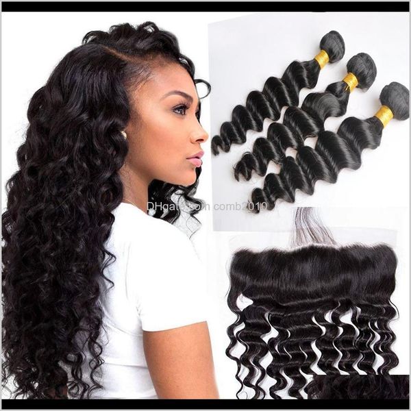 

brazilian loose deep wave human hair weaves with 13x4 lace frontal ear to ear full head natural color can be dyed unprocessed human xy 0te3a, Black