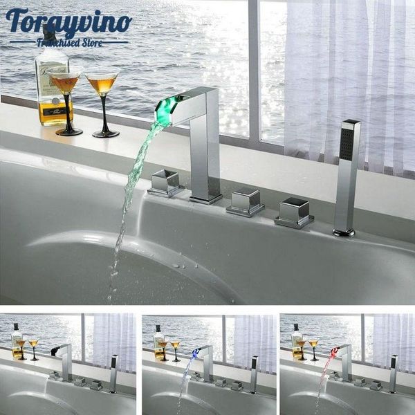 

bathtub sink faucet set 5 pcs holes baignoire wall mount waterfall mixers taps & cold bath mixer bathroom shower sets