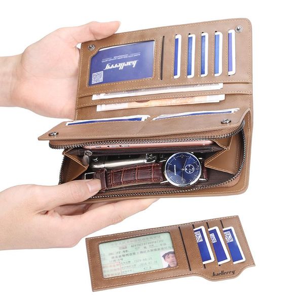 

wallets baellerry men wallet long clutch purses quality leather card holder fashion high capacity business slim, Red;black