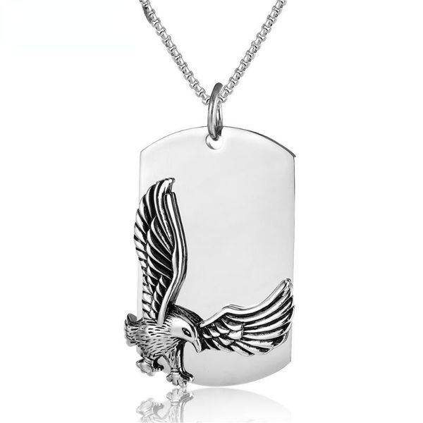 

pendant necklaces megin d vintage punk simple eagle army card titanium steel for men women couple friend fashion design gift jewelry, Silver