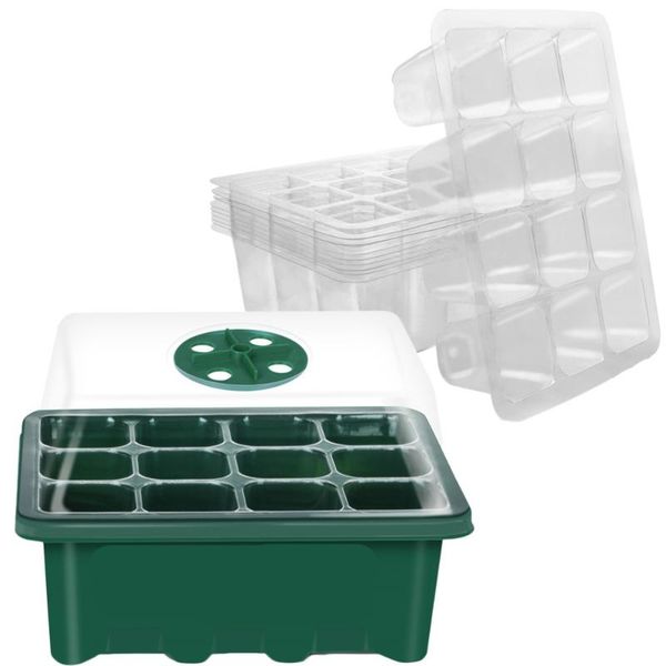 

planters & pots 4pcs 12-holes box adjustable breathable cover tray plant seeds germination for home store use green