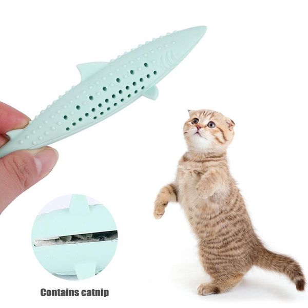 

cat toys silicone mint fish toy pet catnip soft clean teeth toothbrush products