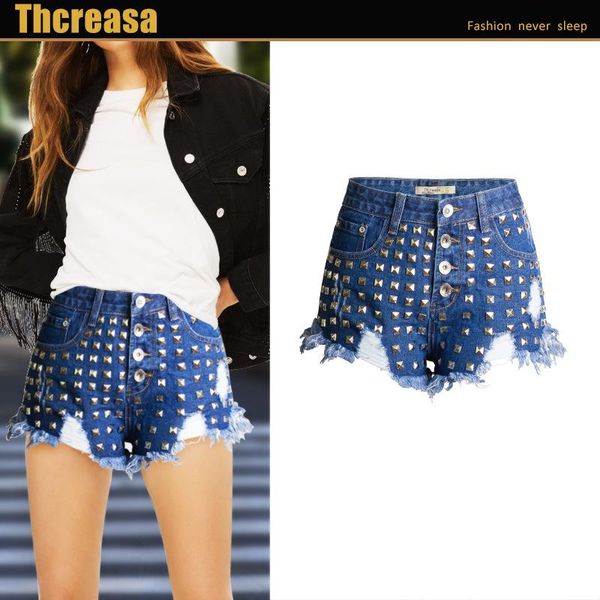 

2021, spring summer autumn women's pants rivet jeans shorts denim, Blue