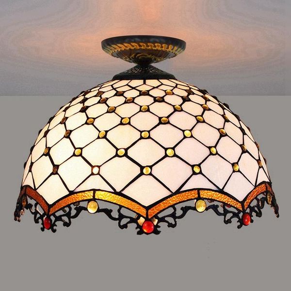 

ceiling lights 40cm american-style white vintage tiffany multi-color glass restaurant bedroom aisle corridor bathroom lamp