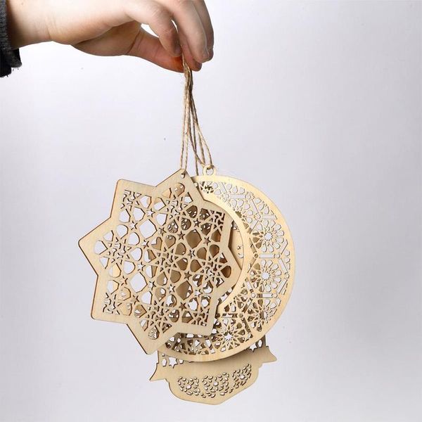 

wooden ornaments pendant crafts eid al-fitr kulbang lantern six-pointed star moon diy decorative objects & figurines