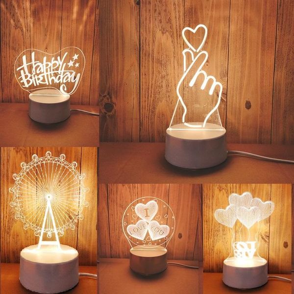 

3d illusion night lights, led light lamp base, 20 options love rose bear usb lights for bedroom child room living shop cafe office