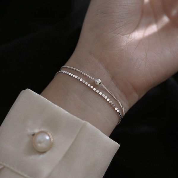 

link, chain simple double-layer wafer beaded flash bracelet female personality small fresh ins online celebrity jewelry, Black