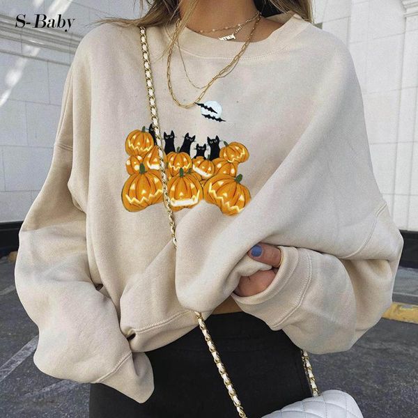 

women's hoodies & sweatshirts halloween oversized print pocket hooded harajuku spring casual korean pullovers women #g3, Black